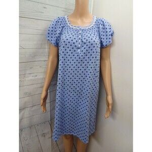 Aria Collection Womans Blue Floral Short Sleeve Nightgown Sz M 8-10 Purple Black